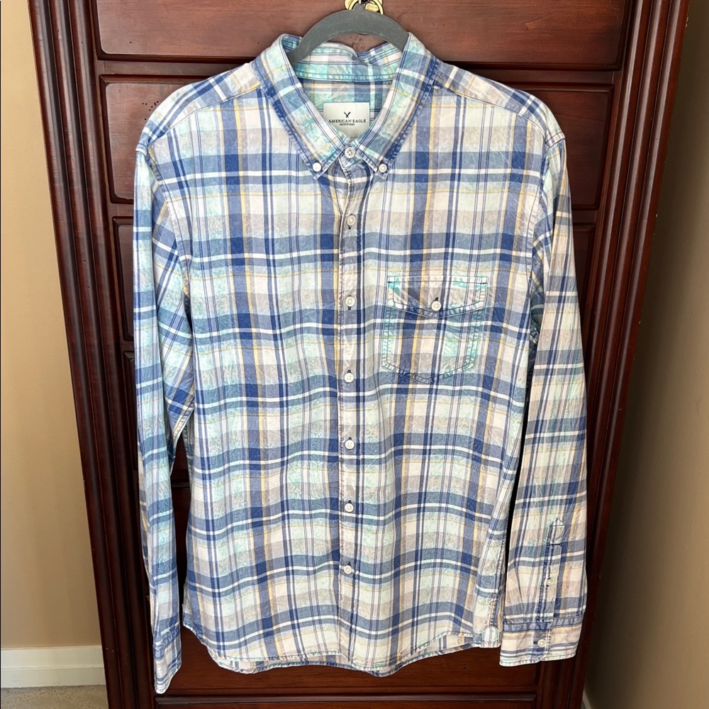 American Eagle Outfitters Plaid Button Down Cotton Shirt Large